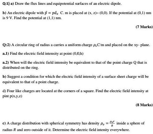 q1 draw the flux lines and equipotential surfaces of an electric dipole ...