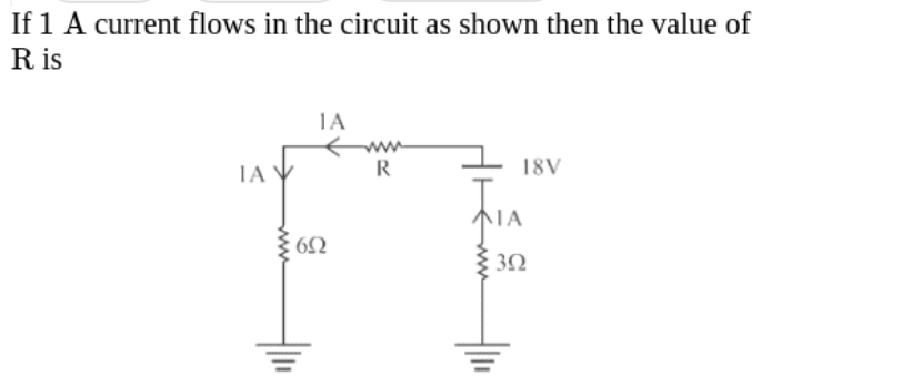 If 1 A current flows in the circuit as shown then the value of R is