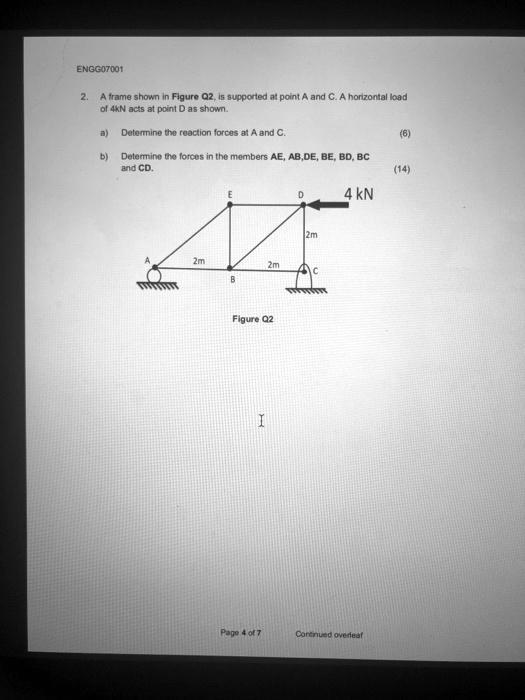 ENGG07001 2. A frame shown in Figure Q2, is supported at point A and C ...
