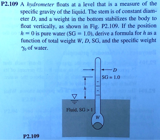 SOLVED: A hydrometer floats at a level that is a measure of the ...