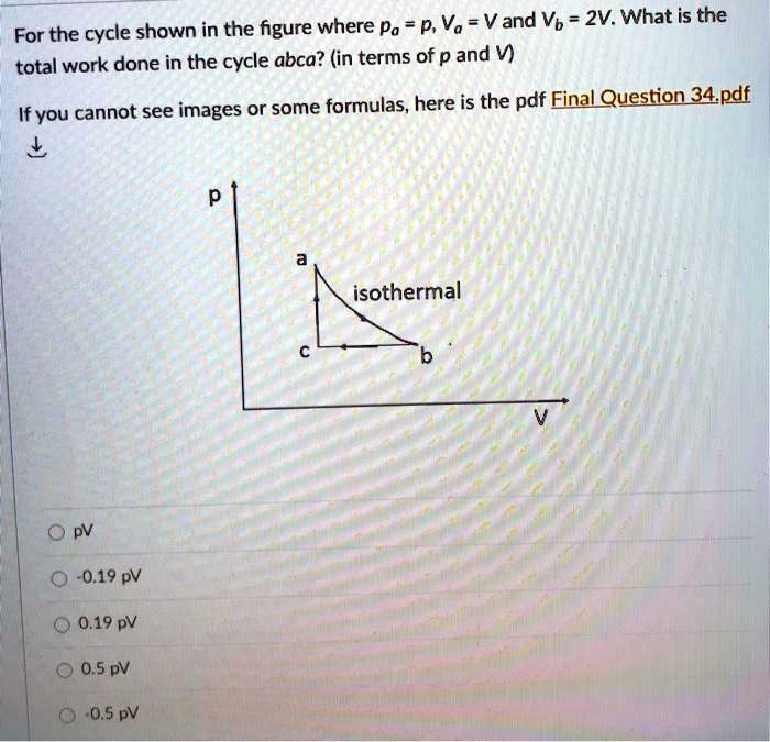 Solved For The Cycle Shown In The Figure Where Pa P Va V And Vb Zv What Is The Total Work Done In The Cycle Abca In Terms Of P Solved For The Cycle Shown In The Figure Where Pa P Va V And Vb Zv What Is The Total Work Done In The Cycle Abca In Terms Of P