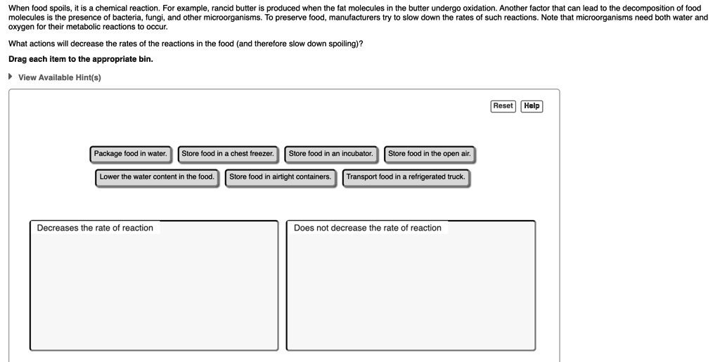 SOLVED When food spoils, it is chemical reaction For example rancid