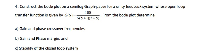 SOLVED: 4. Construct the Bode plot on a semilog graph paper for a unity ...