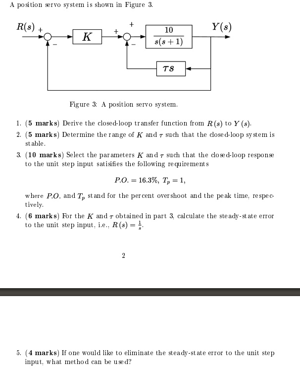 SOLVED: A position servo system is shown in Figure 3. Rs Y(s) 10 K s(s+ ...