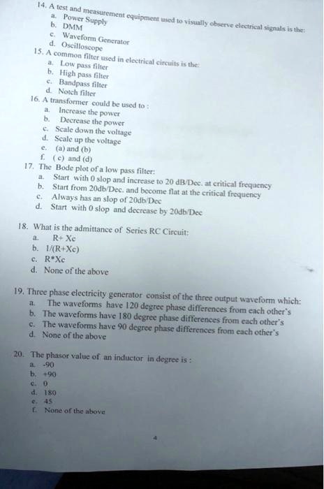SOLVED: Just answers! a.Power Supply b.DMM c.Waveform Generator d ...