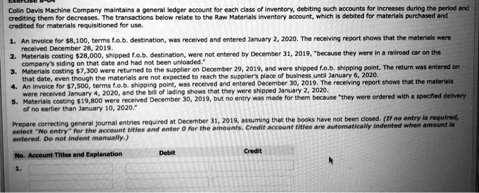 SOLVED: Colin Davis Machine Company maintains a general ledger account ...