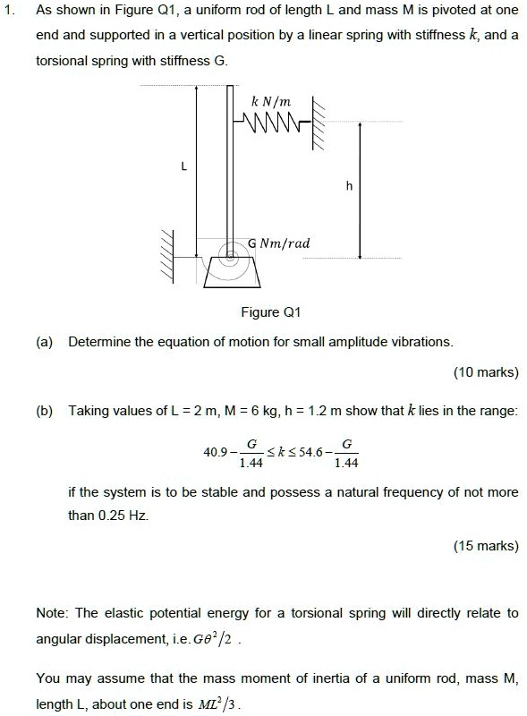 Solved As Shown In Figure Q1 A Uniform Rod Of Length L And Mass M Is