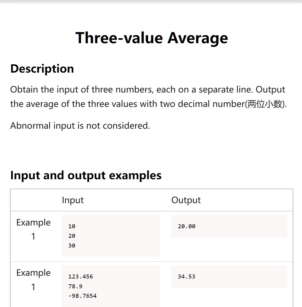 SOLVED: Three-value Average Description: Obtain the input of three ...
