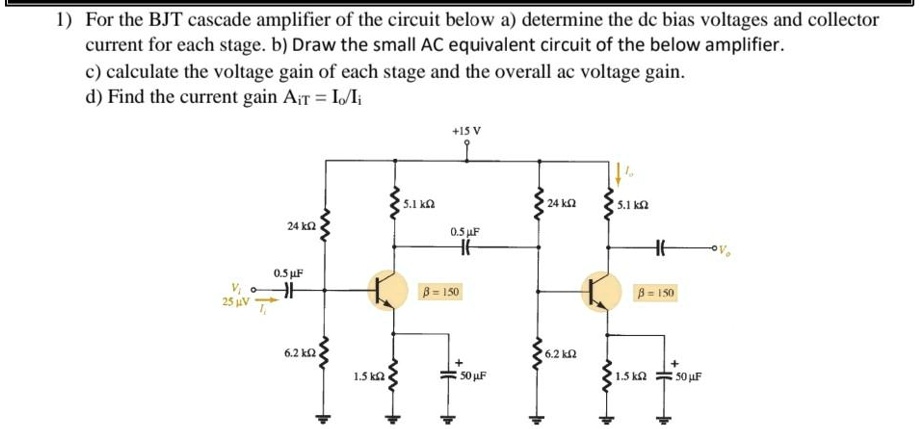 SOLVED: For the BJT cascade amplifier of the circuit below: a ...