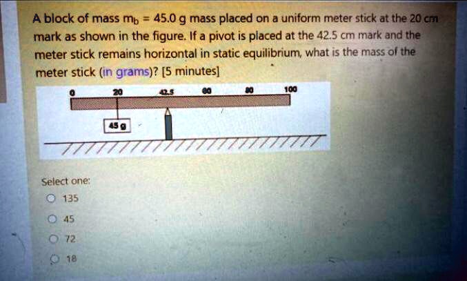 a block of mass mb 450 g mass placed on uniform meter stick at the 20 ...