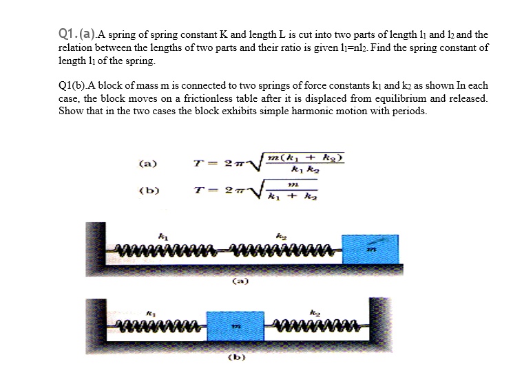 SOLVED: Q1.(a) A spring of spring constant K and length L is cut into ...