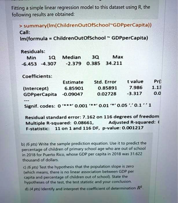 fitting simple linear regression model to this dataset using r the ...