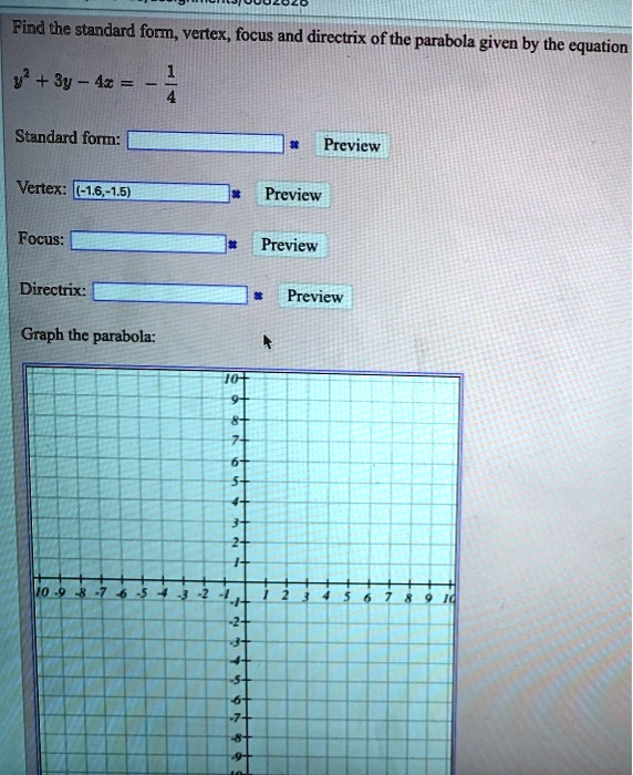 VIDEO solution Find the standard form, vertex, focus, and directrix of