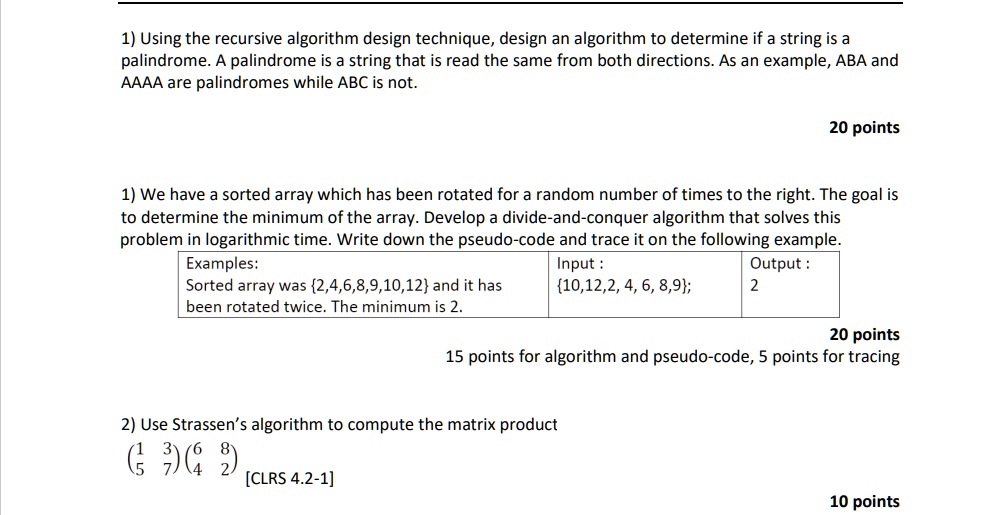 SOLVED: 1) Using The Recursive Algorithm Design Technique, Design An ...