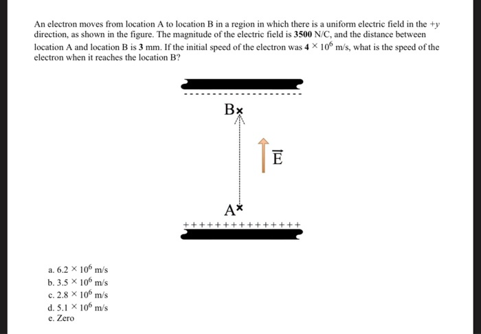SOLVED: An electron moves from location A to location B in a region in ...