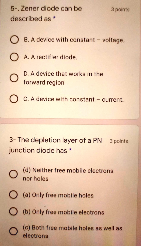 SOLVED 5. Zener diode can be described as points B A device with