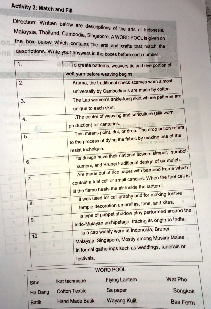 SOLVED: "need kona po plss answer Activity 2: Match and Fill Direction