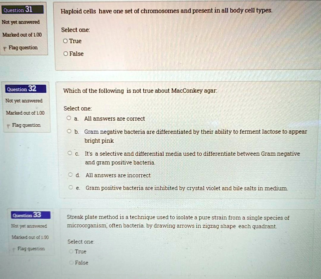 SOLVED: Question 3] Not yet answered Haploid cells have one set of ...