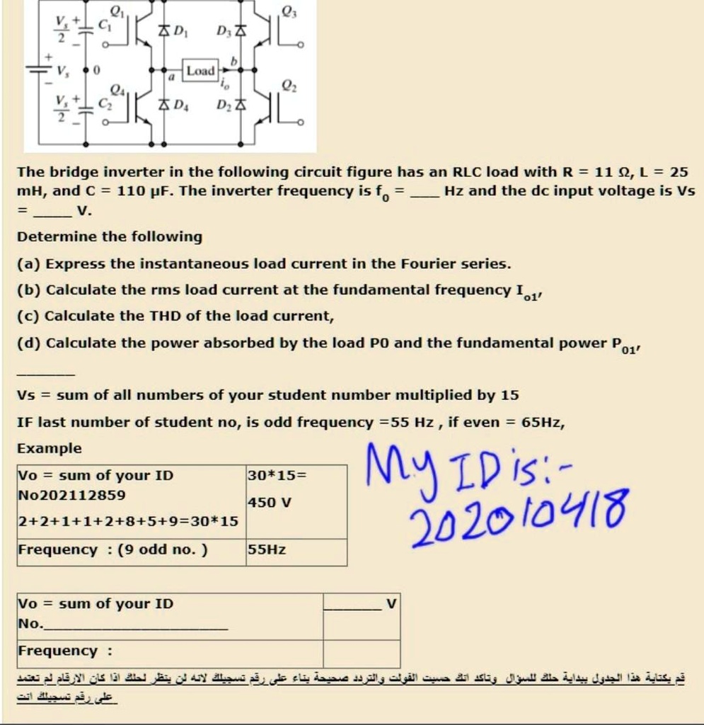 The bridge inverter in the following circuit figure has an...