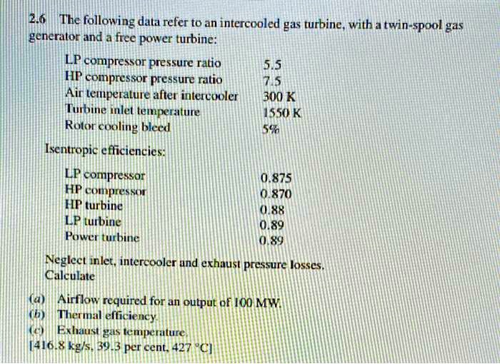 SOLVED 2.6The following data refer to an intercooled gas turbine,with