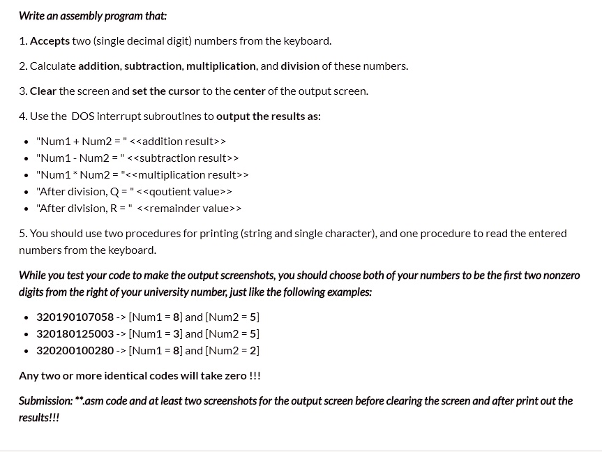 SOLVED: Num1 = 9, Num2 = 9 Using Emu8086 Write An Assembly Program That ...