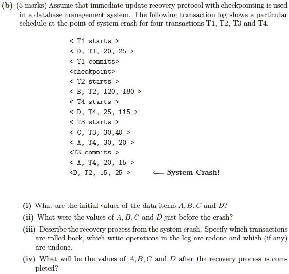 SOLVED: Assume That An Immediate Update Recovery Protocol With ...