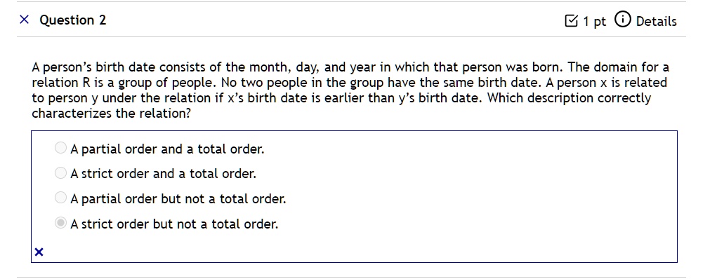 SOLVED Question 2 pt Details person s birth date consists of the