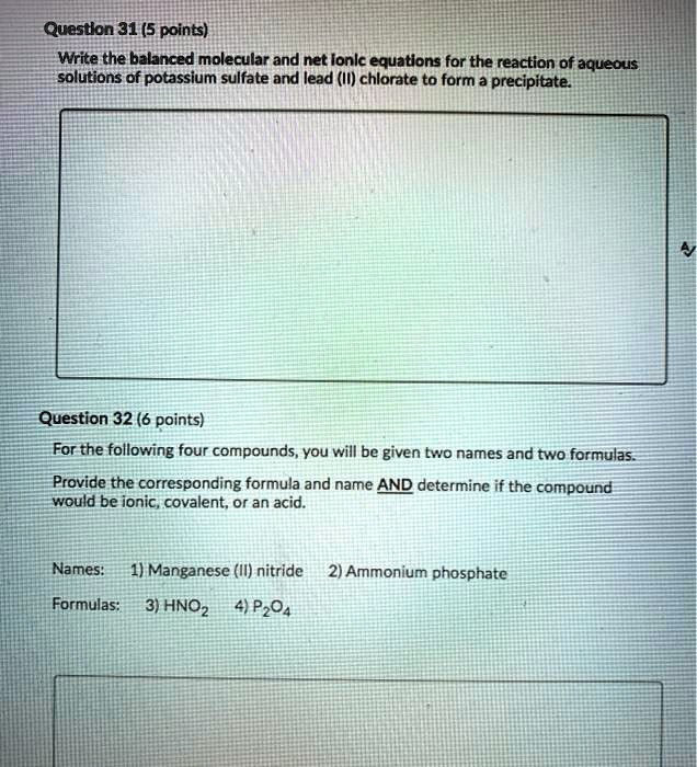 SOLVED Questkon 31 (5 points) Write the balanced molecular and net