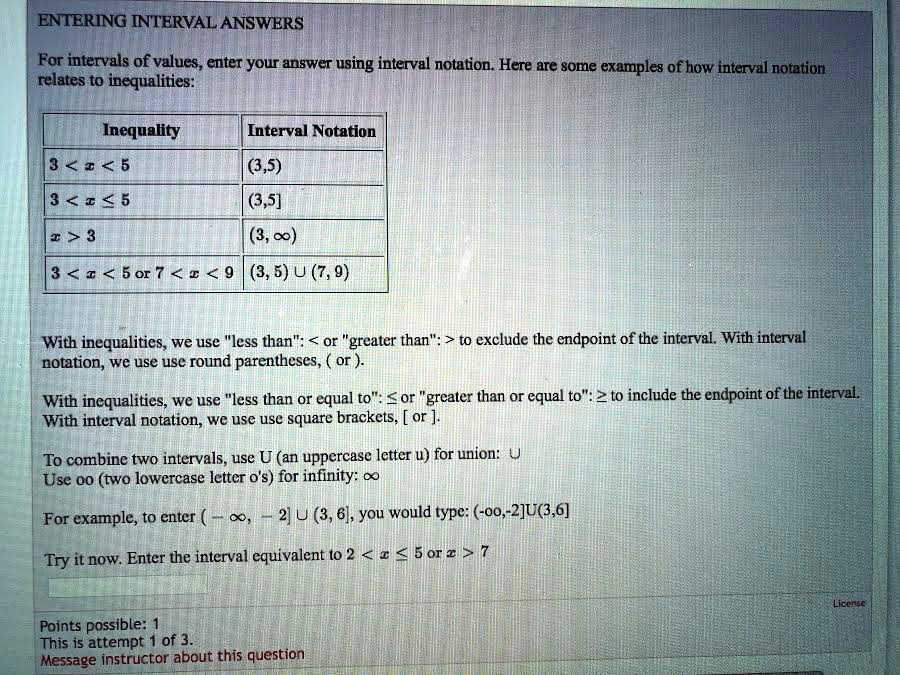 SOLVED: ENTERING INTERVAL ANSWERS For intervals of values enter your ...
