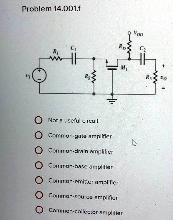 SOLVED: Problem 14.001.f VDD C 00 Not a useful circuit Common-gate ...