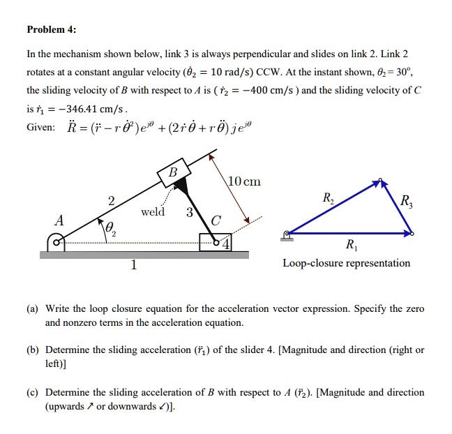 SOLVED: Problem 4: In the mechanism shown below, link 3 is always ...