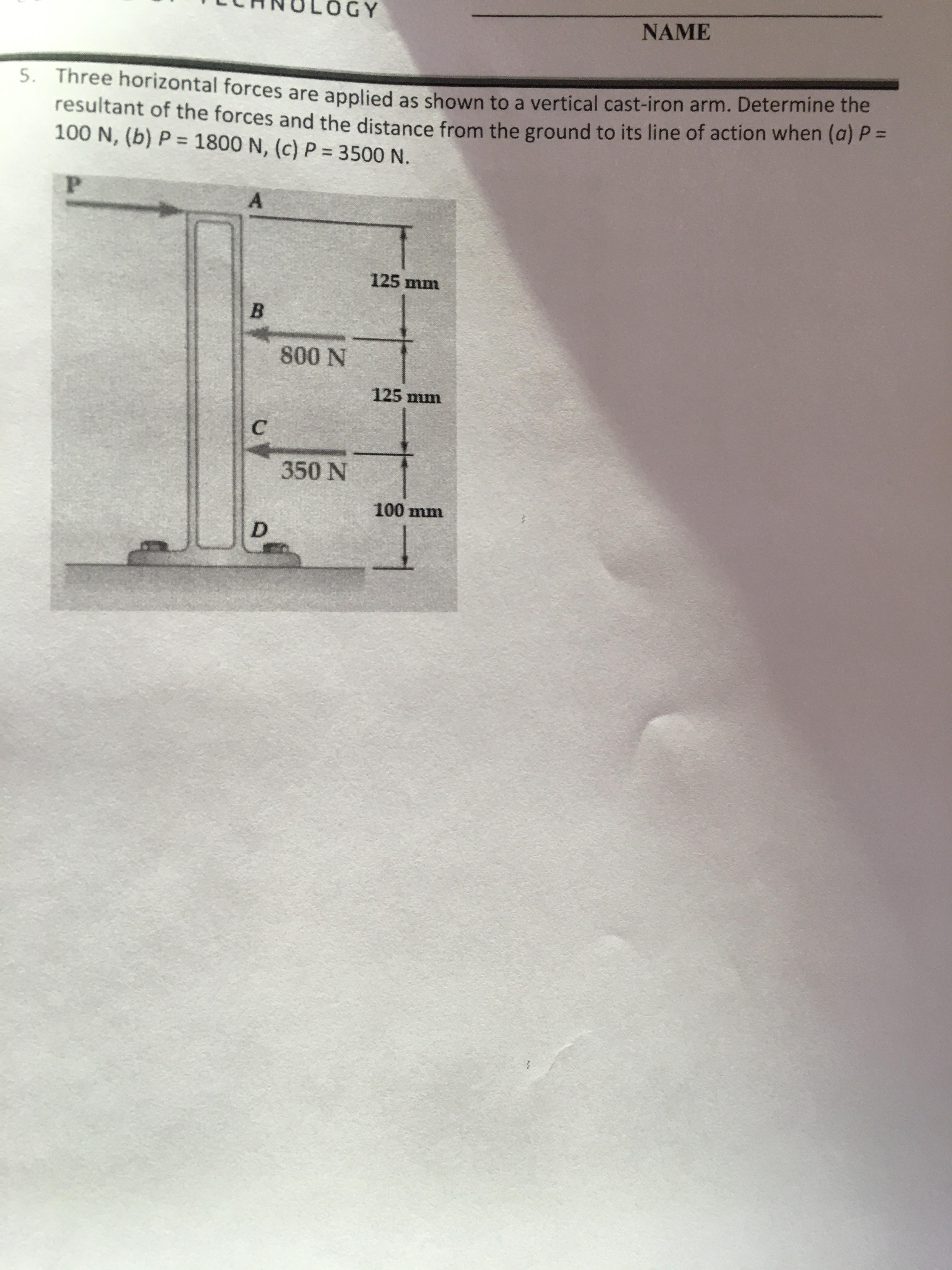 SOLVED NAME 5. Three horizontal forces are applied as shown to a
