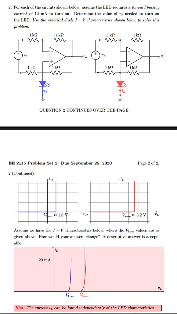 2. For each of the circuits shown below, assume the LED requires a ...
