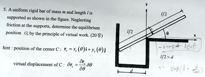 SOLVED: A uniform rigid bar of mass m and length I is supported as ...
