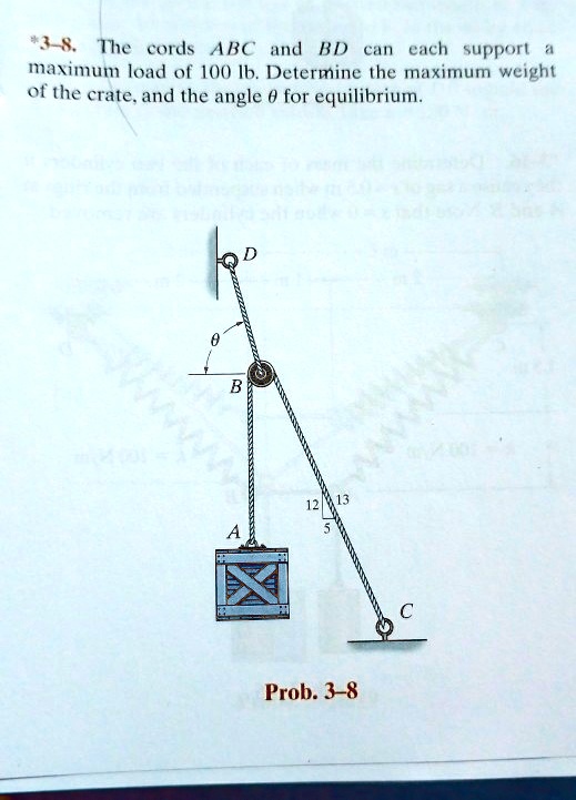 SOLVED: The cords ABC and KD can each support a maximum load of 100 lbs ...