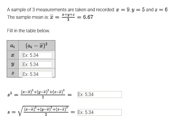 A sample of 3 measurements are taken and recorded 9y 5 and z