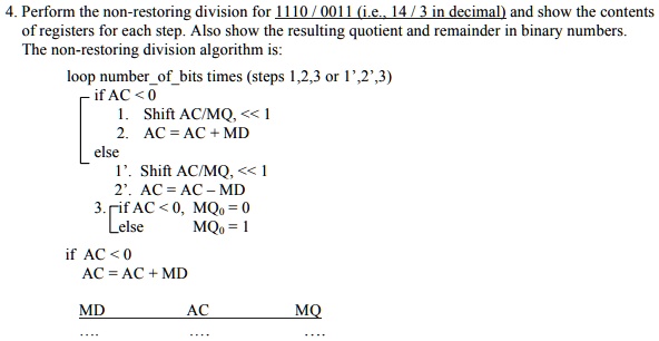 4perform the non restoring division for 1110 0011ie143 in decimal and ... image.