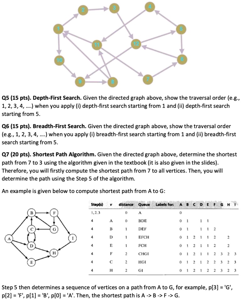 SOLVED: Q5 (15 pts). Depth-First Search. Given the directed graph above ...