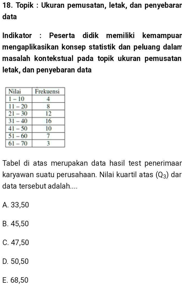 SOLVED: Jawaban Dan Caranya? 18. Topik Ukuran Pemusatan, Letak, Dan ...