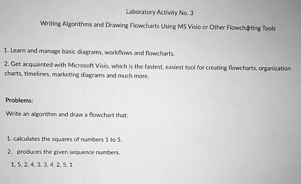 SOLVED: Laboratory Activity No. 3 Writing Algorithms and Drawing ...