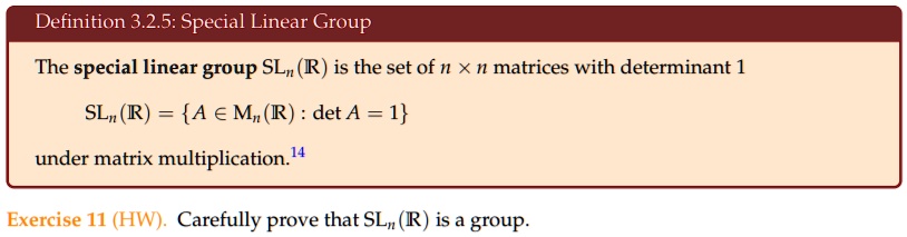 SOLVED: Definition 3.2.5: Special Linear Group The Special Linear Group ...