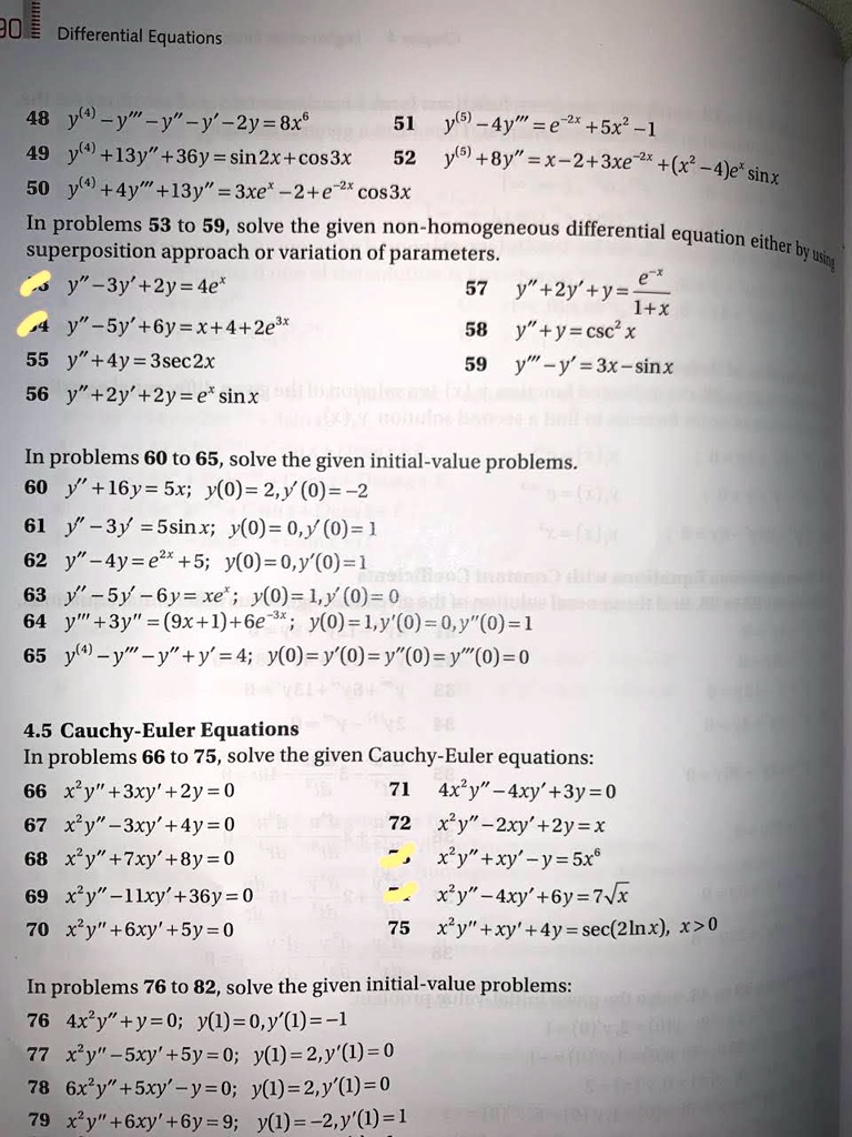 Solved Jo Differential Equations 48 Ya Y Y Y 2y 8xs 51 Yls 4y E 5x 1 49 Y 4 13y 36y Sin2x Cos3x 52 Yl 8y X 2 3xe 2x X 4je Sinx 50 Yl 4y L3y 3xe 2 E 2
