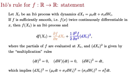 SOLVED: Ito 8 rule for f : R + R: statement Let X be an Ito process ...