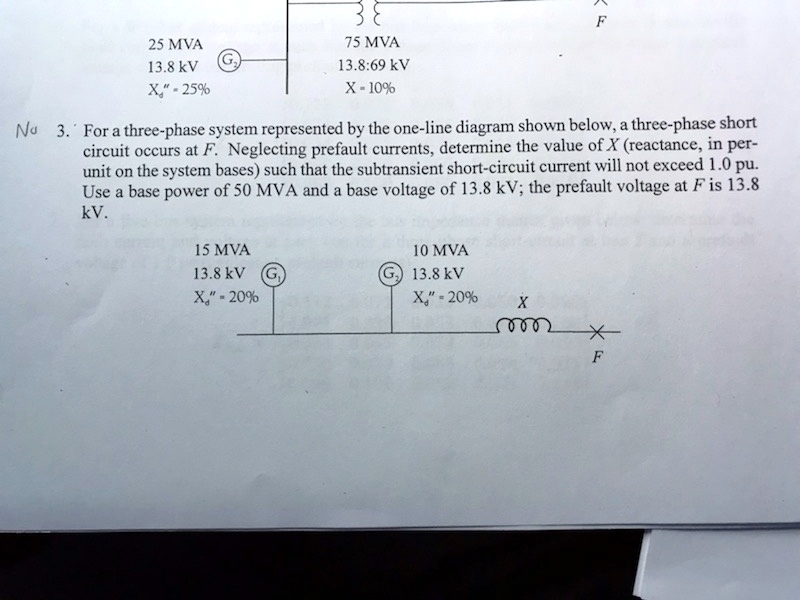 SOLVED: 25 MVA 13.8 kV X - 25% 75 MVA 13.8/69 kV X - 10% N3. For a ...