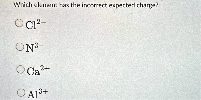 which element has the incorrect expected charge cl2 n3 ca2 al3 19107