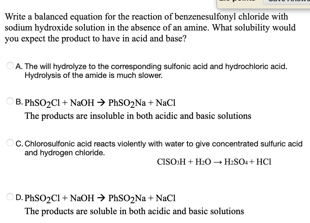 SOLVED Write a balanced equation for the reaction of benzenesulfonyl