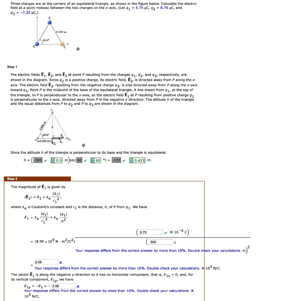 SOLVED:Three charges are at the corners of an equilateral triangle as ...
