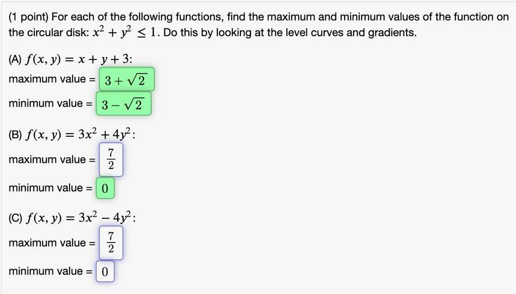 Point) For Each Of The Following Functions, Find The Maximum And ...