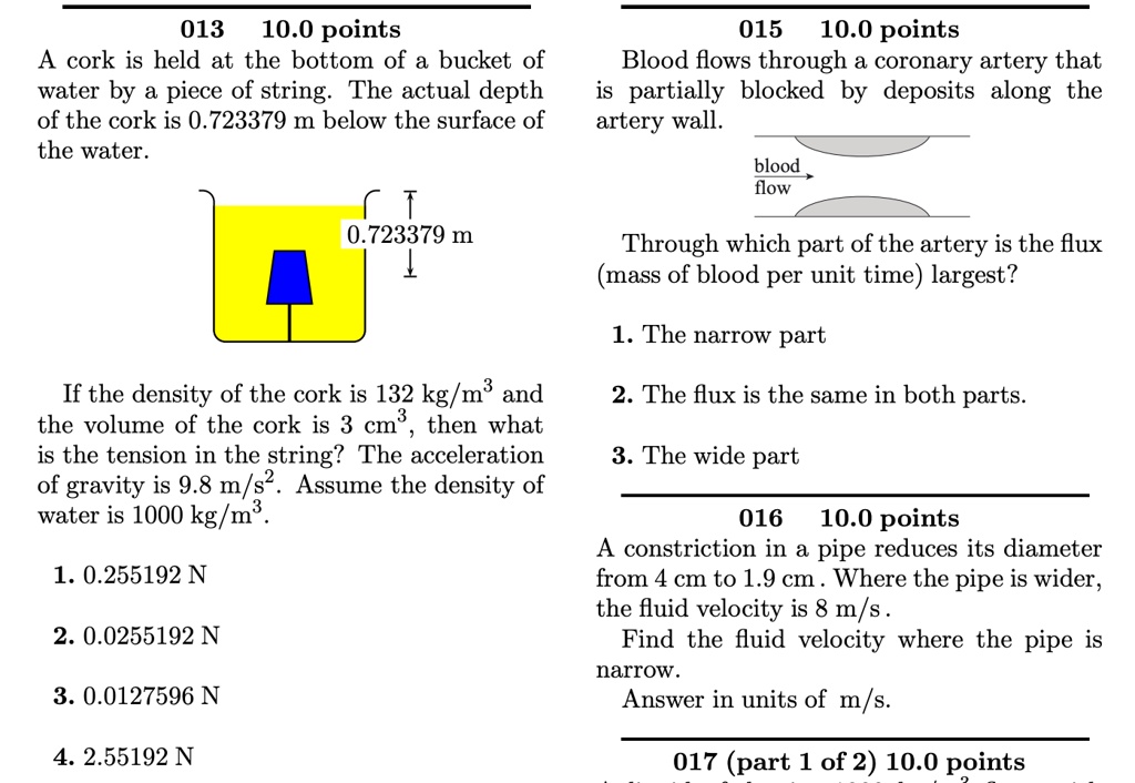 SOLVED 013 10.0 points A cork is held at the bottom of a bucket of