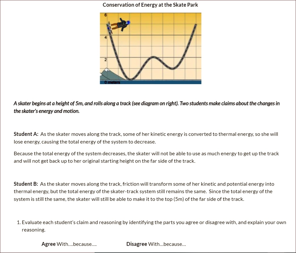 conservation of energy at the skate park askater begins at a height of ...